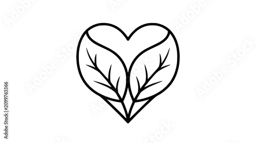 Heart shape formed by two leaves, organic symbol, love nature logo