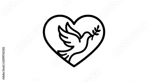 Dove heart icon, peace symbol, love and hope concept, vector illustration