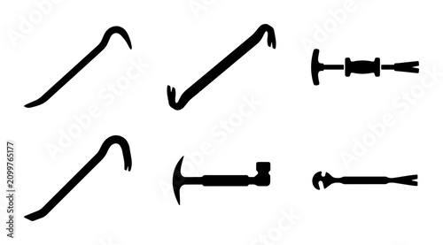 Obraz na płótnie Crowbar and Hammer Icons, Tool Vector Set, Simple Black and White Graphics for C