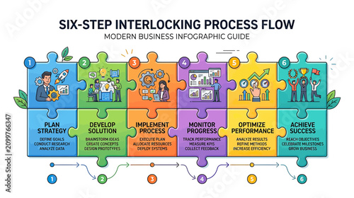 Six Step Business Process Flow Puzzle Infographic