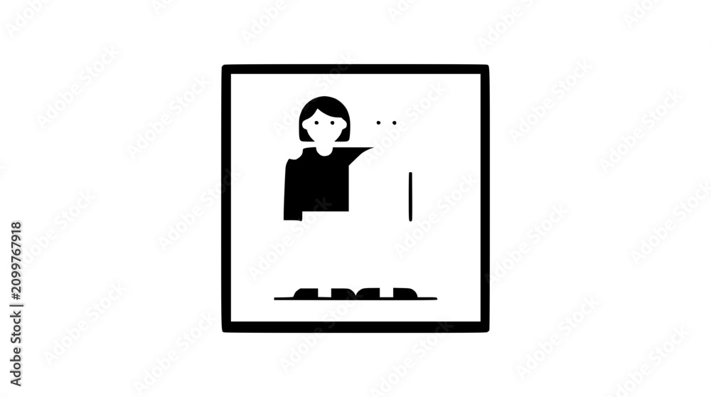 Fototapeta premium Minimalist Icon of a Woman Holding a Sign with a Speech Bubble