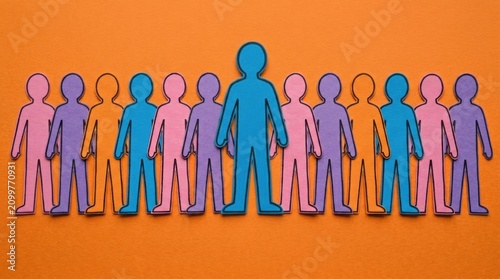 Colorful Paper Cutouts of People United in Line Idea racial exclusion depicted