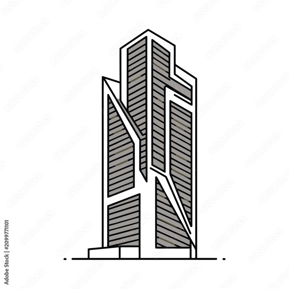 Fototapeta premium A sleek skyscraper stands tall in the city, showcasing modern architecture and urban landscape.