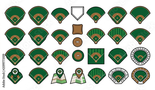 Photos Baseball and Softball Field Diamond Icon Set Vector