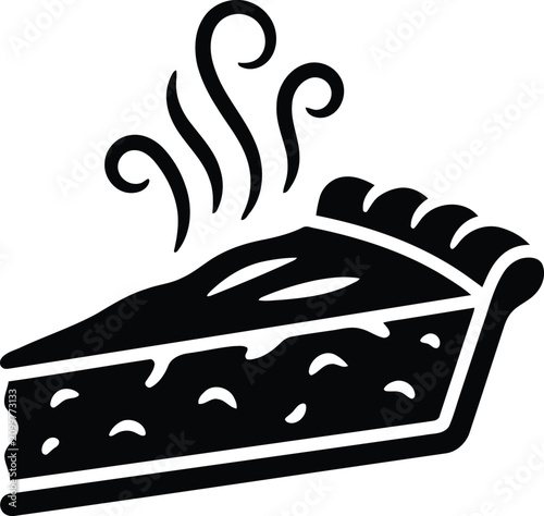 Black Silhouette Hot Slice of Pie or Cake Icon Isolated on White Background