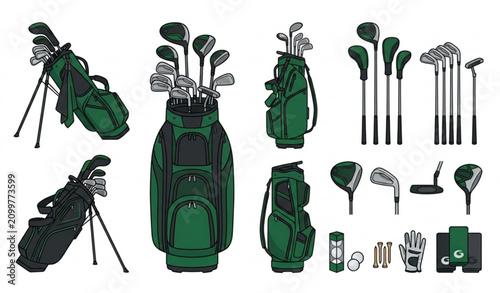 Foto Professional Golf Bag with Complete Club Set Vector Illustration