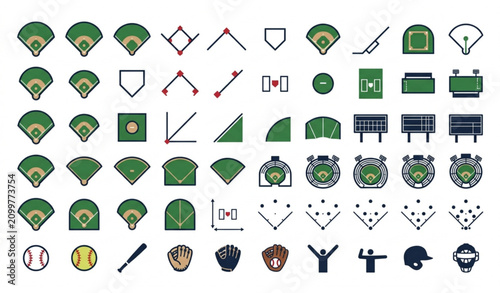 Foto Baseball Field and Softball Diamond Sports Icon Vector Collection