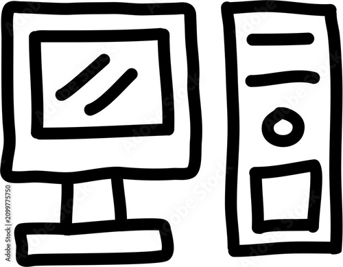 Computer doodle icon outline