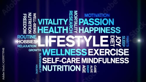 Lifestyle animated word cloud-text design animation tag kinetic typography seamless loop.