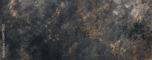 Dark Grunge Texture Background with Distressed Metallic Gold and Charcoal Rust Accents