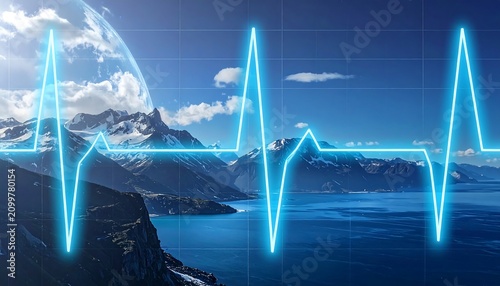 Abstract digital art of flowing light waves in blue tones.