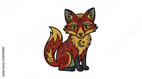 Φωτογραφία Mystical Fox Illustration with Celestial Symbols and Flame Tail