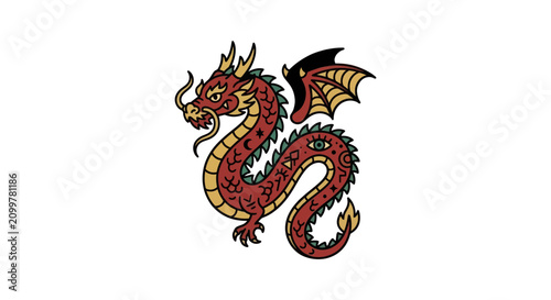 Photography Traditional Japanese Dragon Tattoo Design - Red, Yellow, and Green