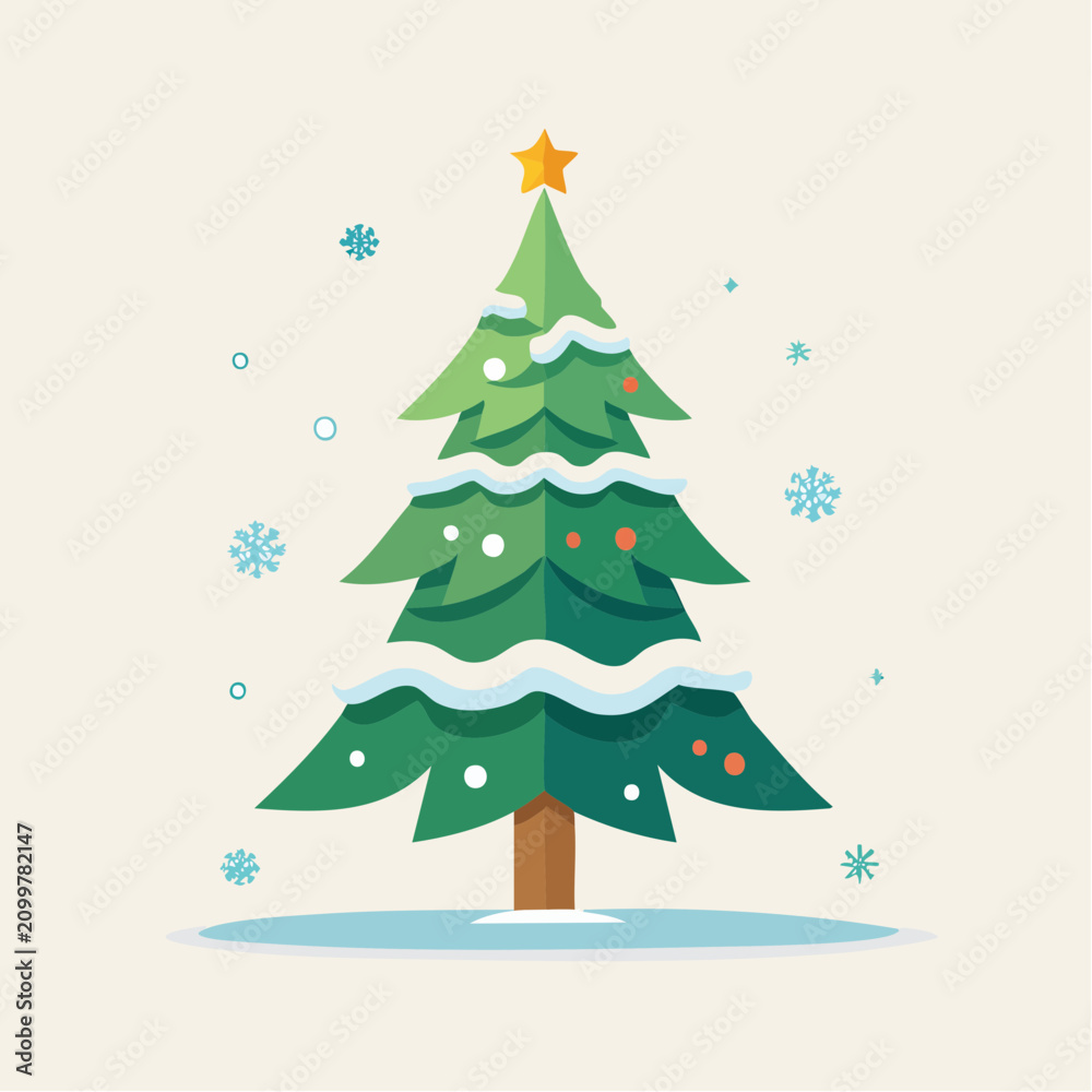 Obraz premium Flat Snowy Pine Tree Vector