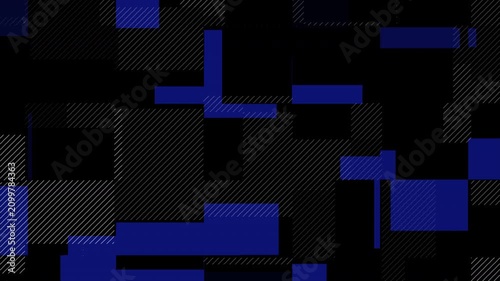 Abstract Digital Glitch Effect Background with Moving Blue and Black Geometric Squares.