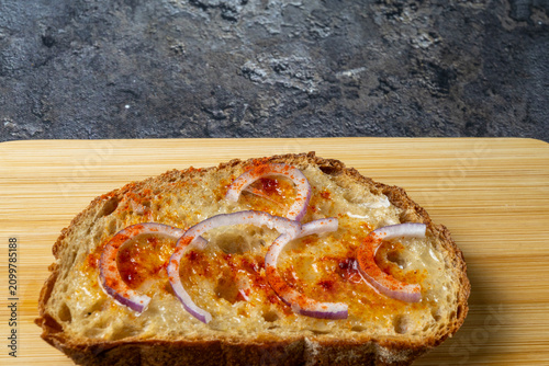 Traditional Hungarian Lard Bread with Red Onion
