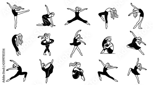 Bild auf Leinwand Diverse Ballet Dancer Poses Set - Elegant Modern Dance Silhouettes