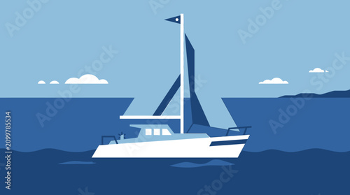 Foto Sailing yacht on calm ocean waters.
