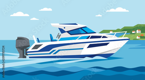 фотографія Speedboat cruising on calm waters.