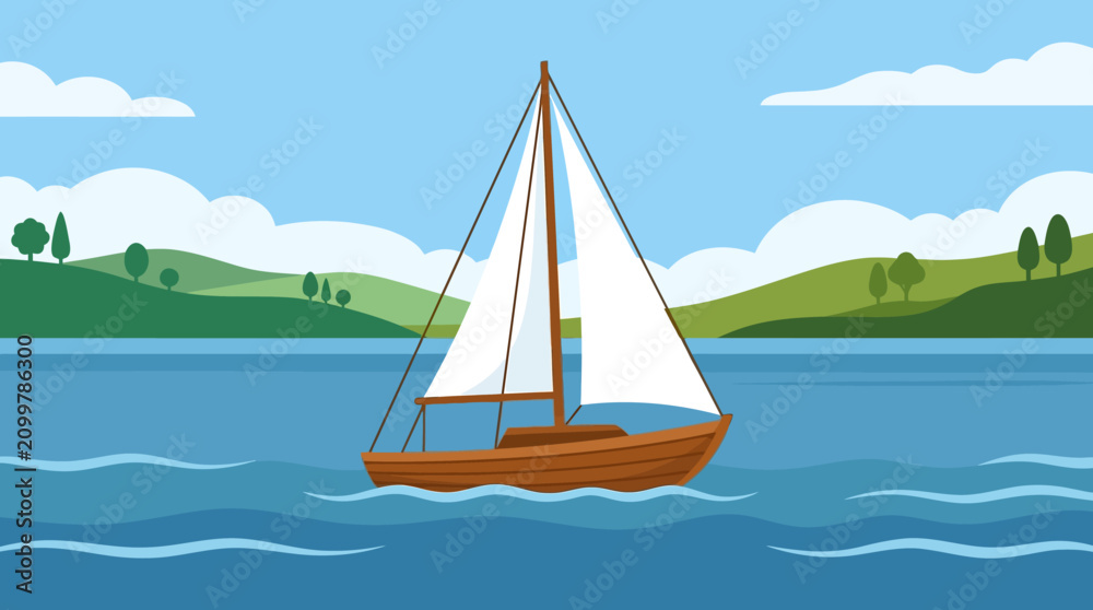 Fototapeta premium A sailboat on a calm lake.