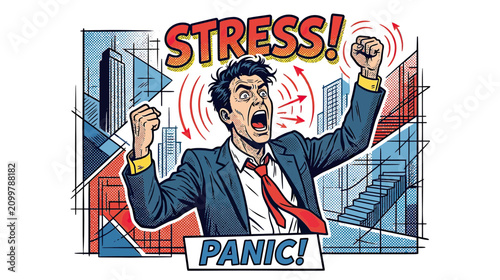 Bild auf Leinwand Man in Suit Experiencing Extreme Stress and Panic