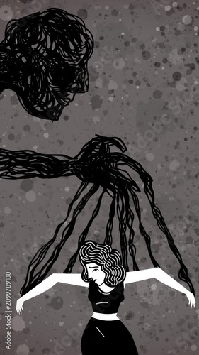 tangled shadow manipulating a woman like a puppet
