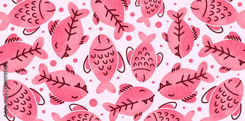 Pink fish leaves seamless pattern on white background design
