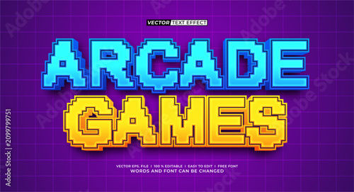 Arcade Games 3D Editable Pixel Text Effect – Retro Gaming Vector Typography Template