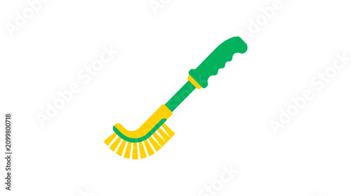 Canvastavla Green and yellow cleaning brush with curved bristles