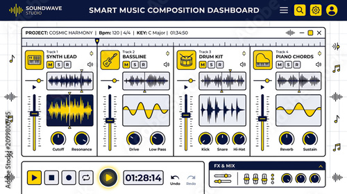 Fotografía Digital Music Production Dashboard Interface