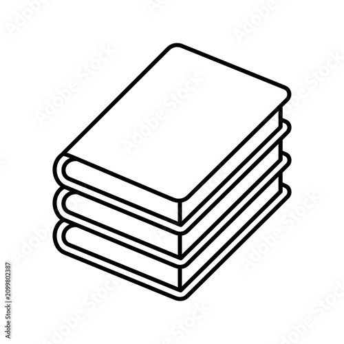 Foto Stack of three blank books, isometric line art illustration, simple design, isol