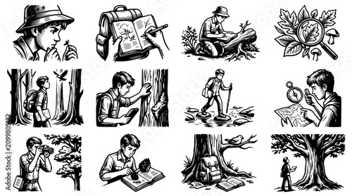 Canvastavla Young Explorer Nature Study Set: Boys Investigating Outdoors