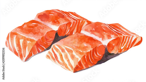 Watercolor Raw and Grilled Salmon Steak for Japanese Restaurant Menu Design