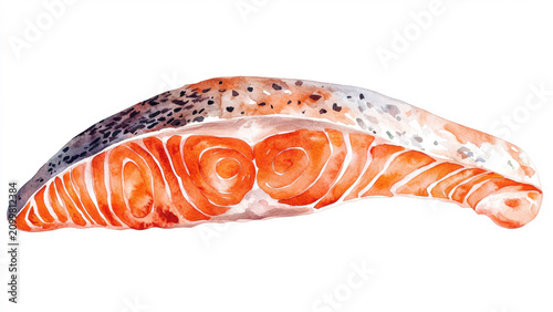 Watercolor Raw and Grilled Salmon Steak for Japanese Restaurant Menu Design