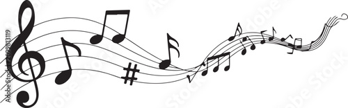 Foto Flowing Sheet Music Background with Notes and Sharp Signs