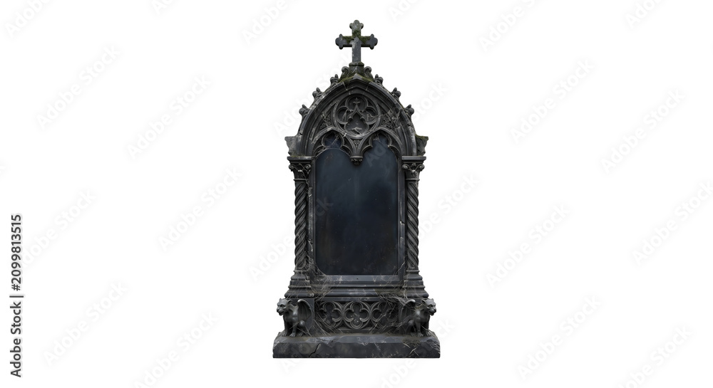 Obraz premium Gothic headstone with gargoyles and cobwebs