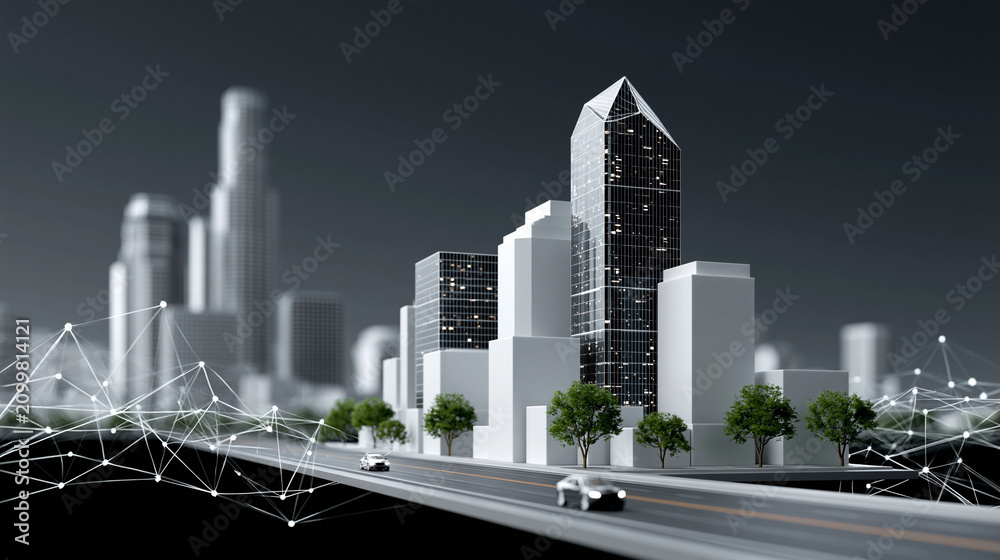 Fototapeta premium Futuristic cityscape AI-powered metropolis AI-driven world AI cities Advanced AI society AI world AI-controlled metropolis Futuristic city AI urban planning AI-powered future Smart city