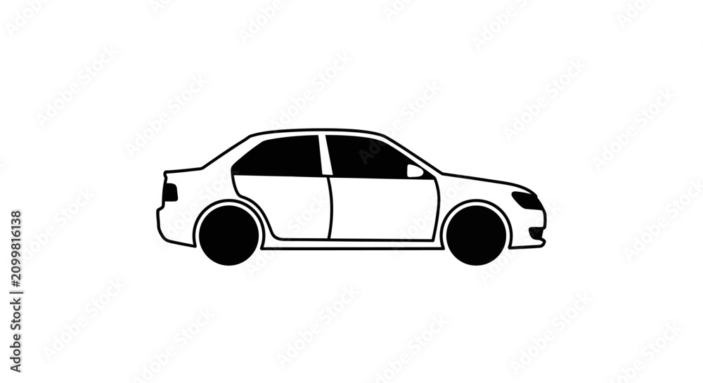 Fototapeta premium Outline drawing of a modern sedan car side view.