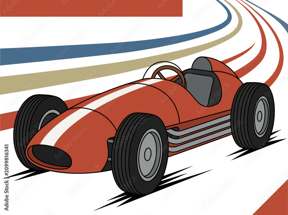 Obraz premium Vintage Red Race Car Illustration with Dynamic Speed Lines