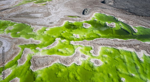 Canvastavla Aerial view of Dachaidan Salt Lake in Qinghai, China, featuring vibrant green mi