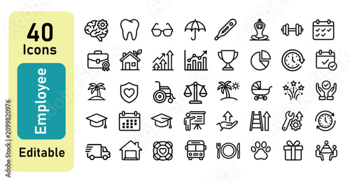 Photography Employee benefits and perks line icons set