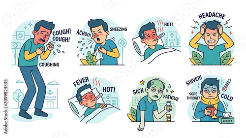 Fotografija Collection of Sickness Symptoms Illustrated