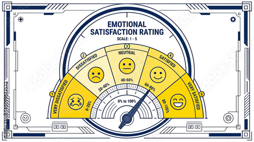 Quadro su tela Emotional Satisfaction Rating Gauge with Smiley Faces