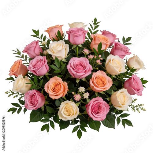 Pink Peach Cream Rose Bouquet Transparent Background