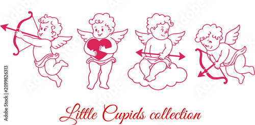 Fotografia Cute Little Cupid Collection Vector Set with Love Angel Characters