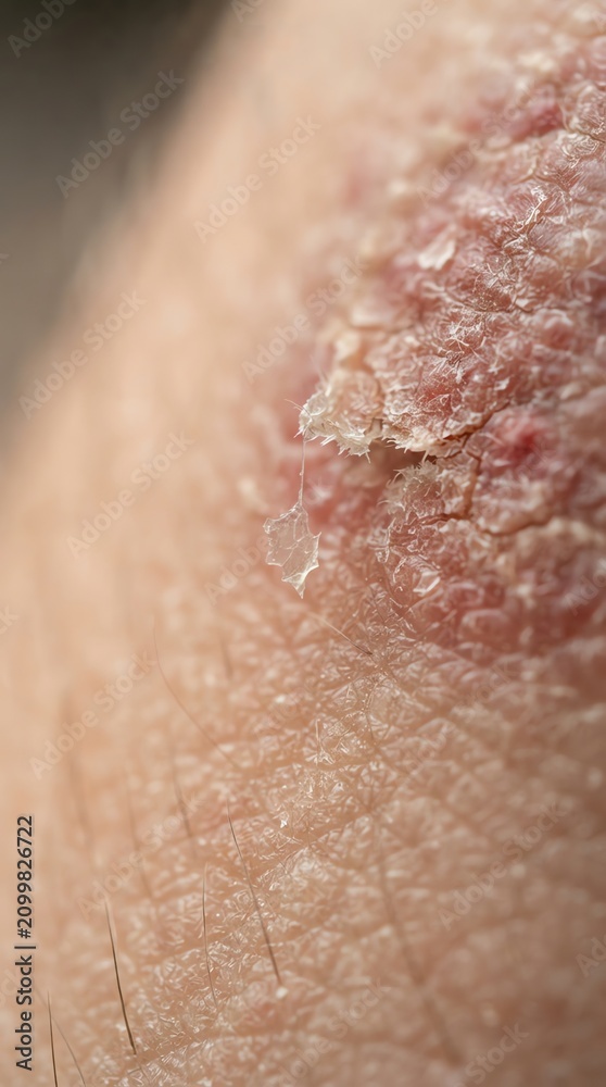 Fototapeta premium Close-up of Skin with Dry Flaky Patches and Redness.