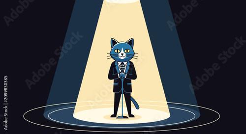 Dapper Cat in Spotlight, Performing with Microphone