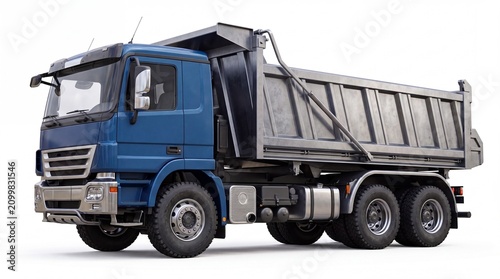 Blue industrial dump truck for construction and transport