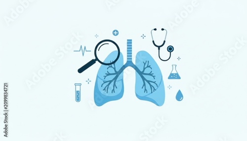 Medical illustration of human lungs and healthcare icons.