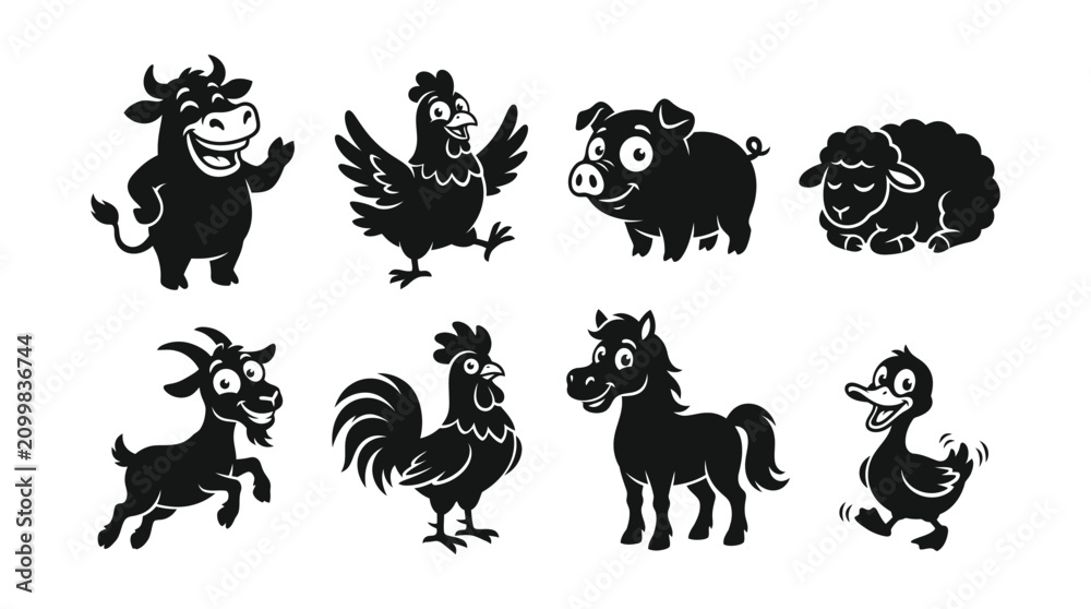 Obraz premium Farm animals mascots in a field